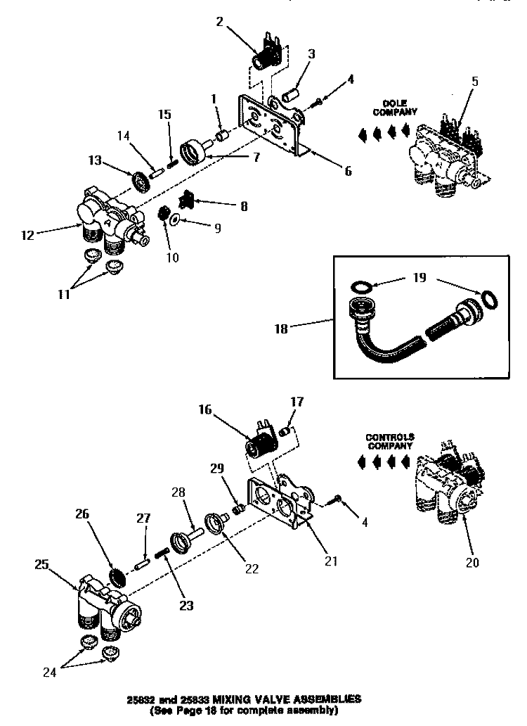 25832 & 25833 MIXING VALVE ASSEMBLIES Diagram and Parts List for FA4300  Amana Washer