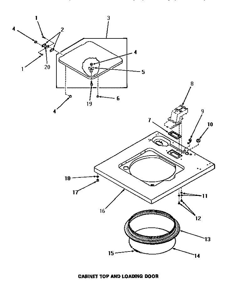 CABINET TOP & LOADING DOOR Diagram and Parts List for FA6312  Amana Washer