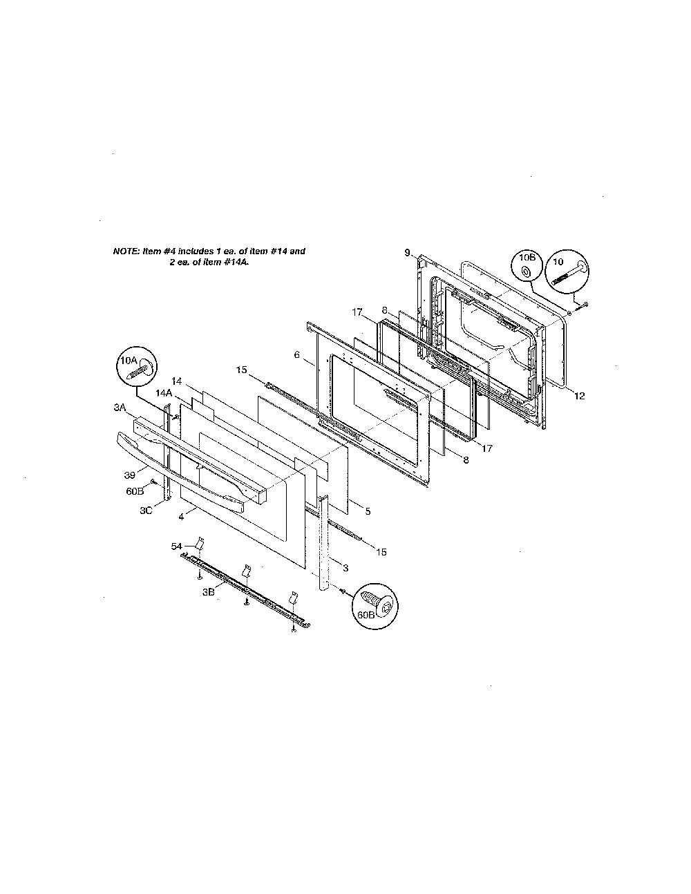 Door Diagram and Parts List for 79075904993  Kenmore Range