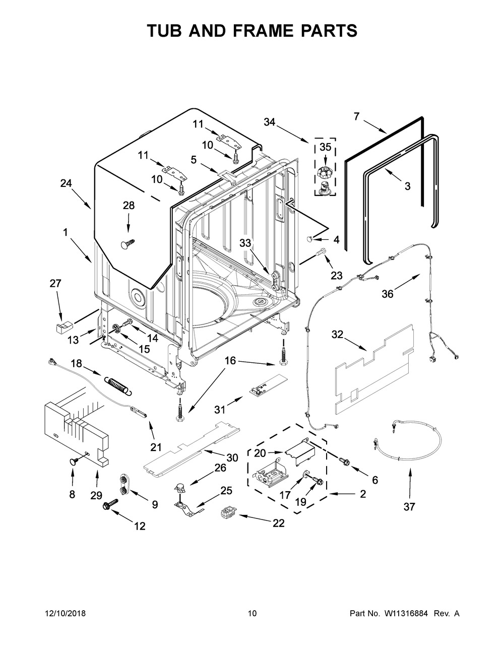 Tub And Frame Parts Diagram and Parts List for JDTSS246GL0  Maytag Dishwasher
