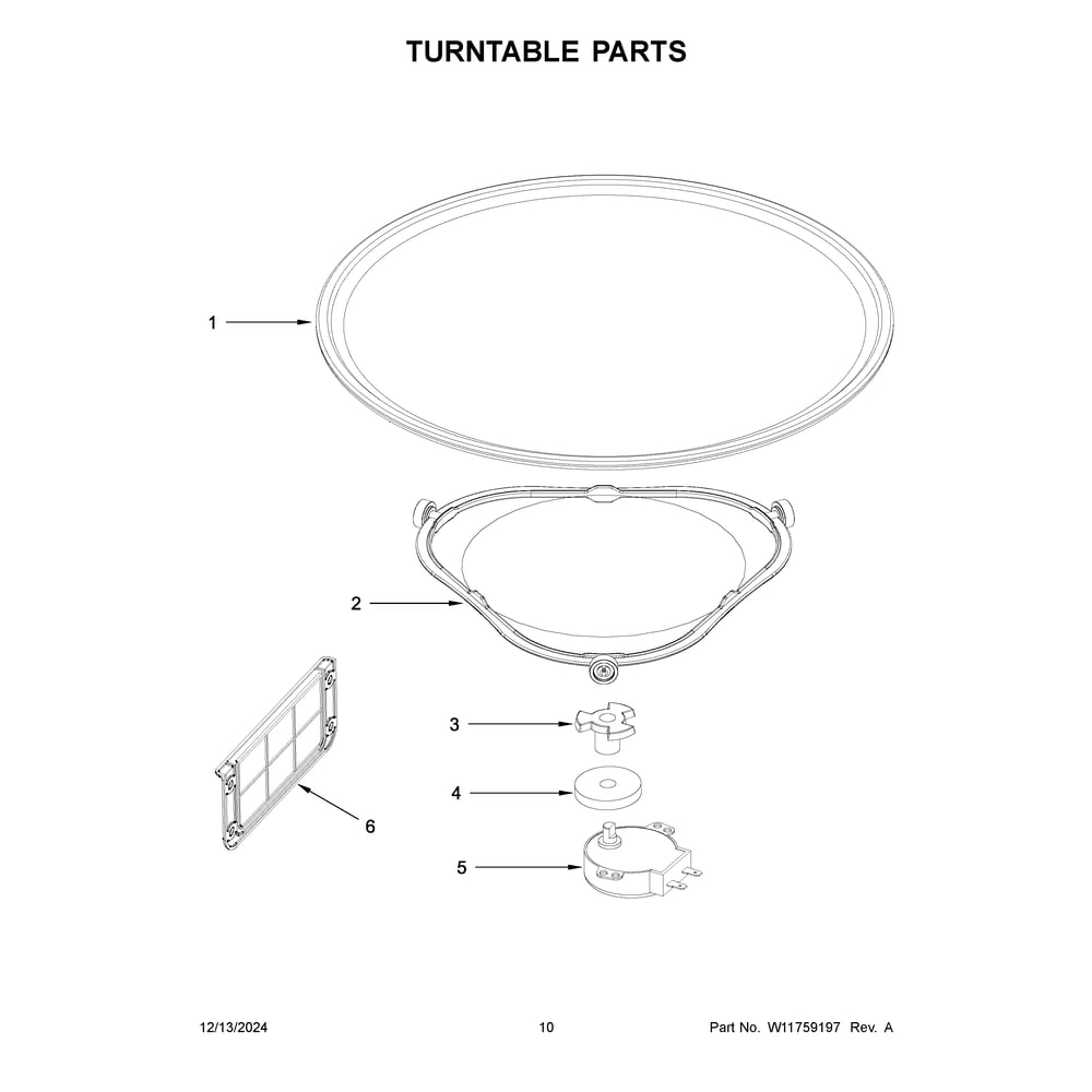 Turntable Parts Diagram and Parts List for MMV1175JZ02  Maytag Microwave