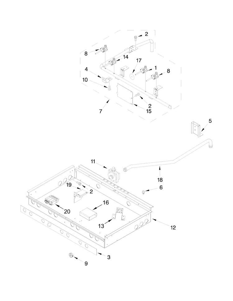 Burner Box, Gas Valves And Switches Diagram and Parts List for JLRP430WP00  Jenn-Air Range