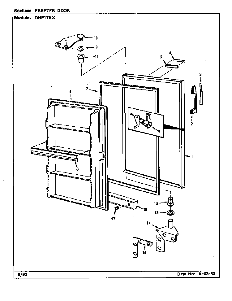 Freezer Door Diagram and Parts List for DNF17HX X5Z53 Maytag Refrigerator