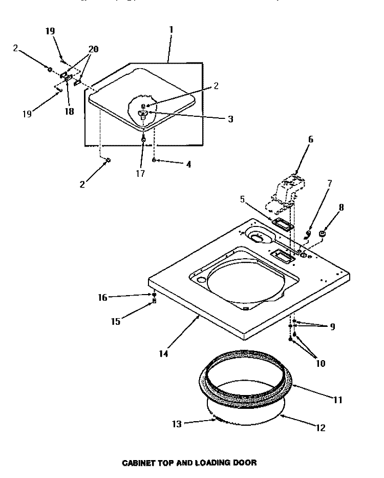 CABINET TOP & LOADING DOOR Diagram and Parts List for FA4141  Amana Washer