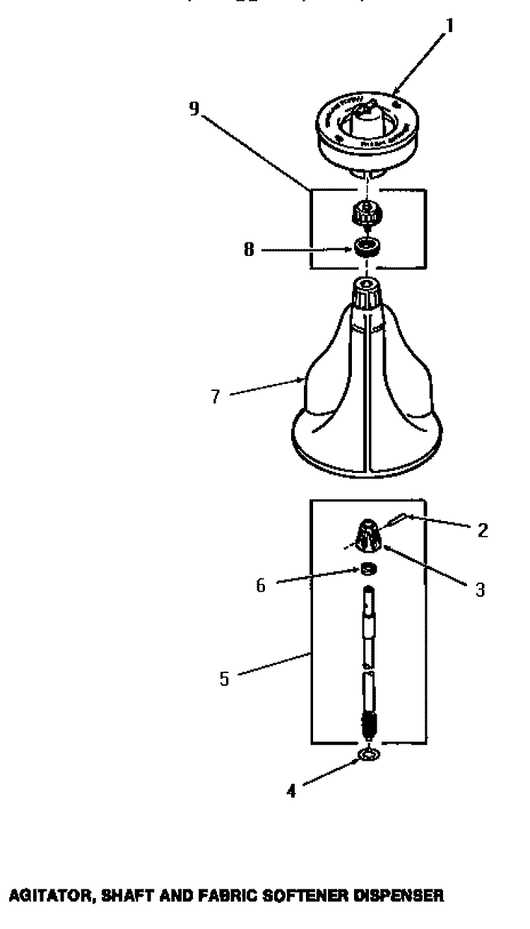 AGITATOR, SHAFT & FABRIC SOFTENER DISP Diagram and Parts List for FA4141  Amana Washer