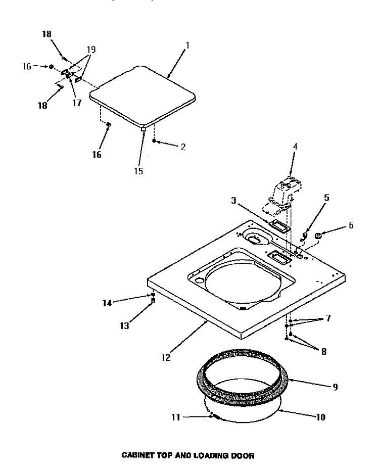 CABINET TOP & LOADING DOOR Diagram and Parts List for FA0620  Amana Washer