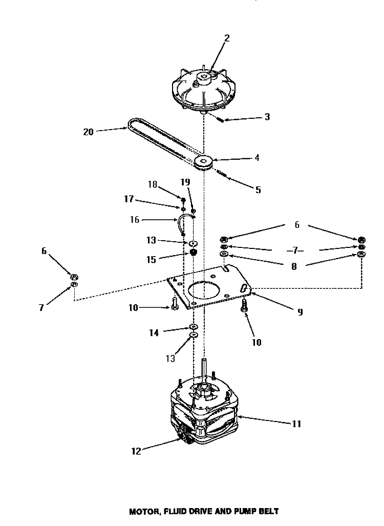 MOTOR, FLUID DRIVE & PUMP BELT Diagram and Parts List for FA0620  Amana Washer