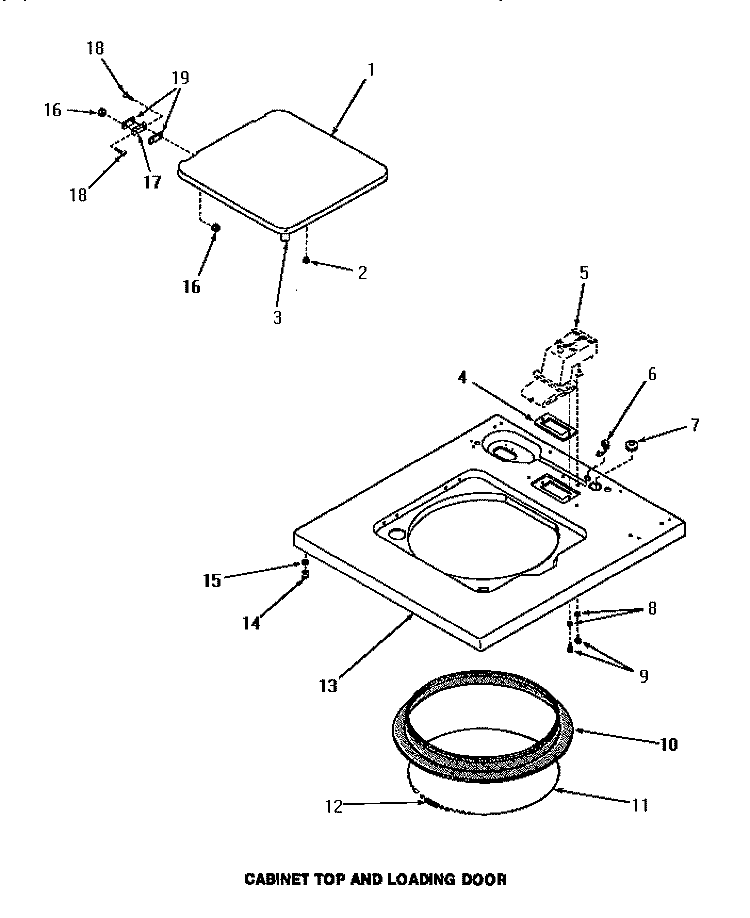 CABINET TOP & LOADING DOOR Diagram and Parts List for FA6191  Amana Washer
