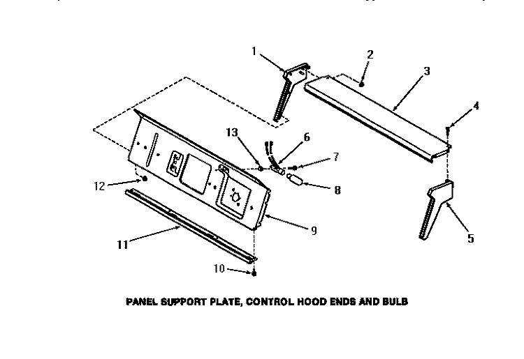 PANEL SUPP PLATE, CTRL HOOD ENDS & BULB Diagram and Parts List for FA6191  Amana Washer