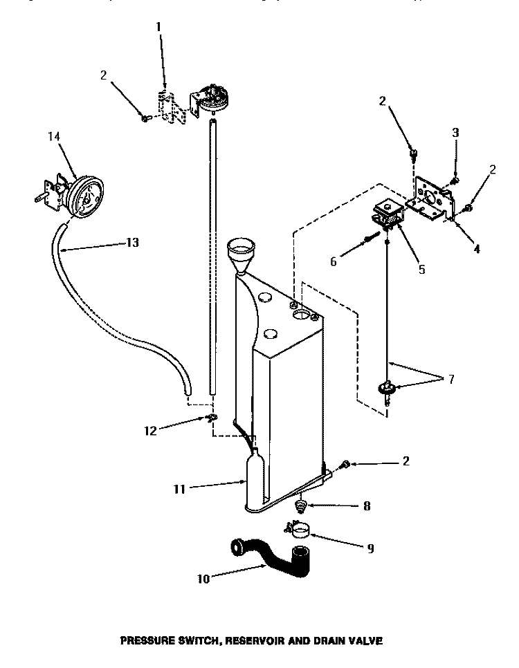 PRESSURE SWITCH, RESERVOIR & DRAIN VALVE Diagram and Parts List for FA6191  Amana Washer