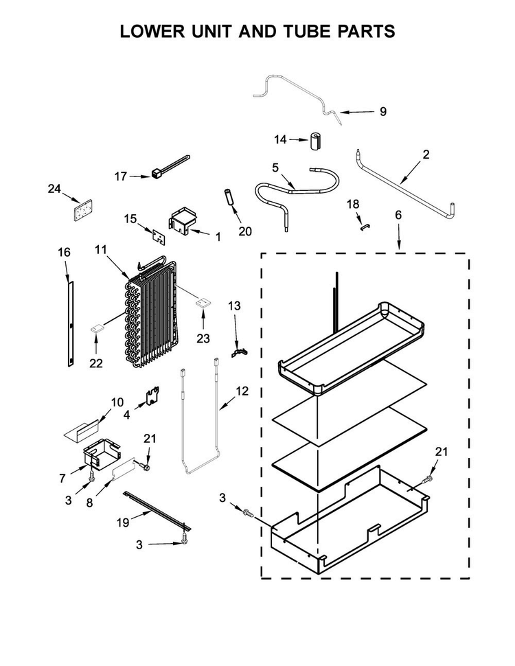 Lower Unit And Tube Parts Diagram and Parts List for JS42PPDUDE01  Jenn-Air Refrigerator