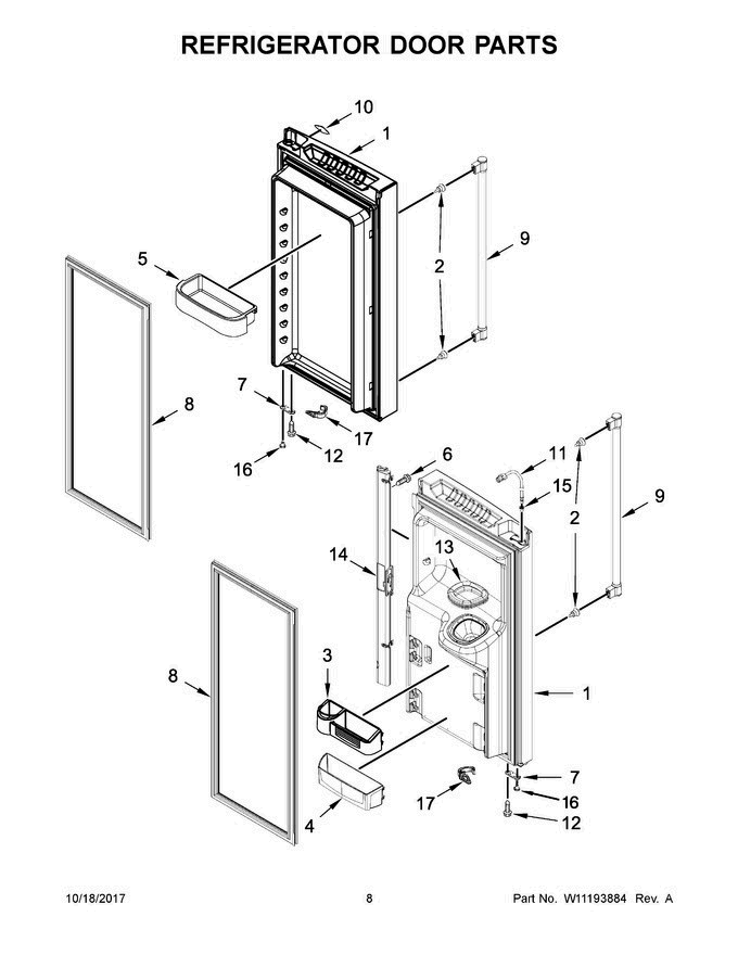 05 - Refrigerator Door Parts Diagram and Parts List for MFI2570FEZ05  Maytag Refrigerator