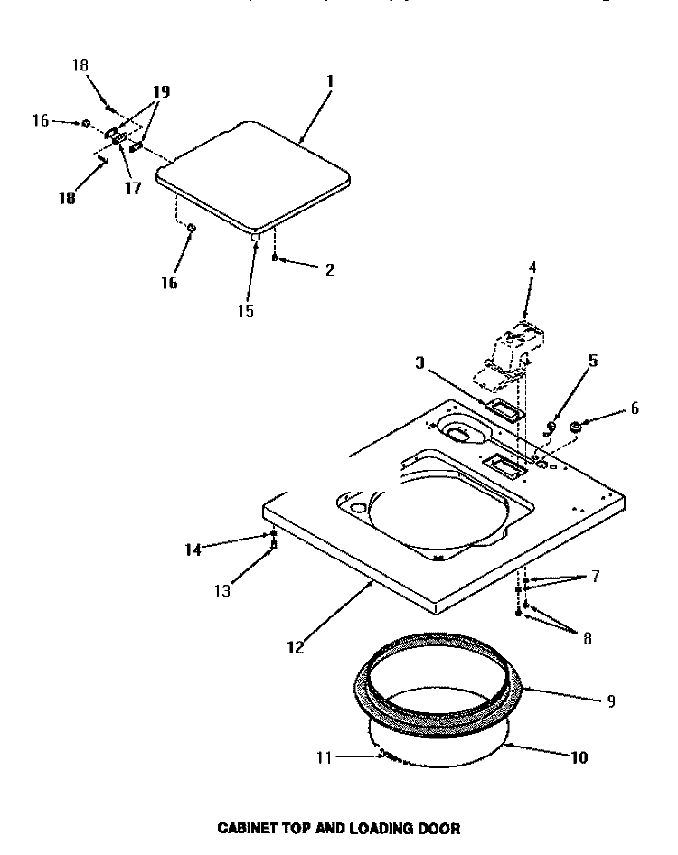 CABINET TOP & LOADING DOOR Diagram and Parts List for FA3820  Amana Washer