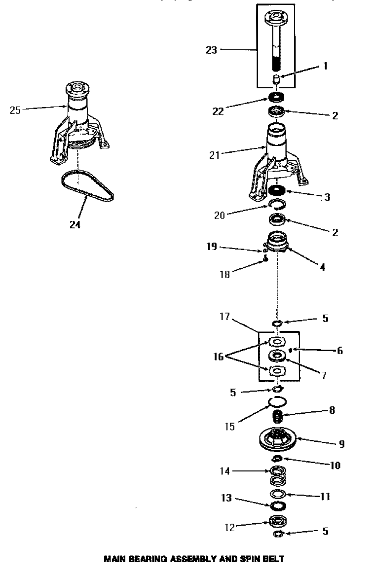 MAIN BEARING ASSY & SPIN BELT Diagram and Parts List for FA3820  Amana Washer
