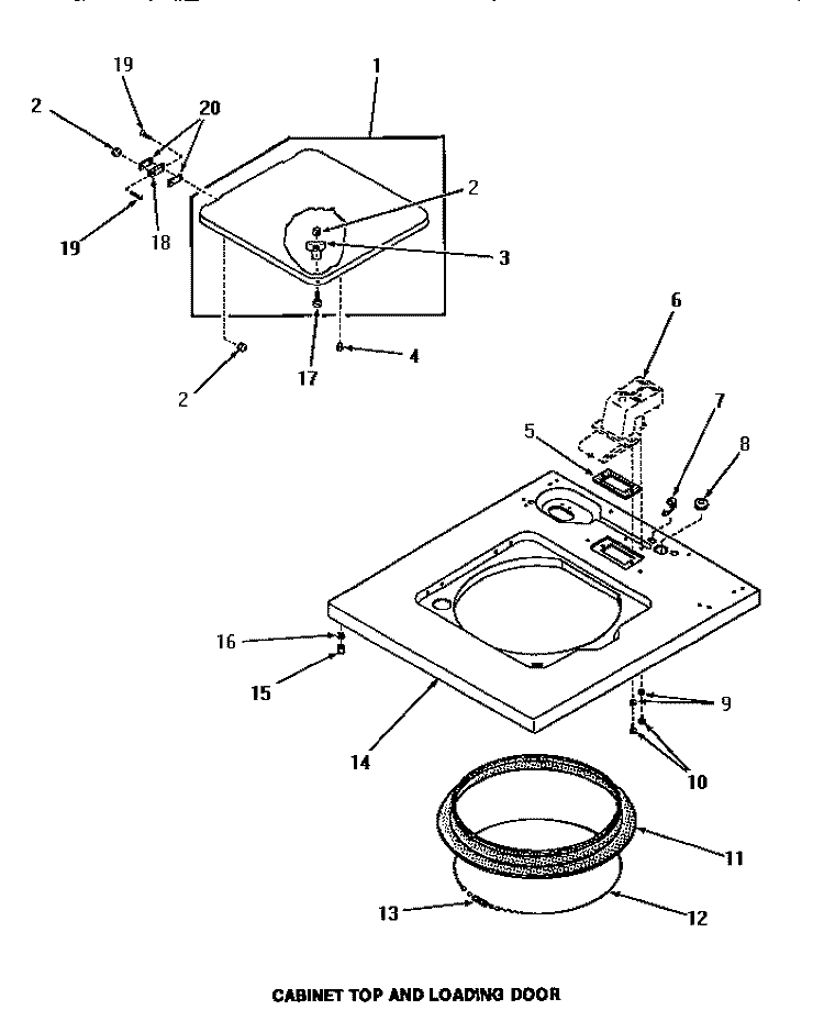 CABINET TOP & LOADING DOOR Diagram and Parts List for FA4200  Amana Washer