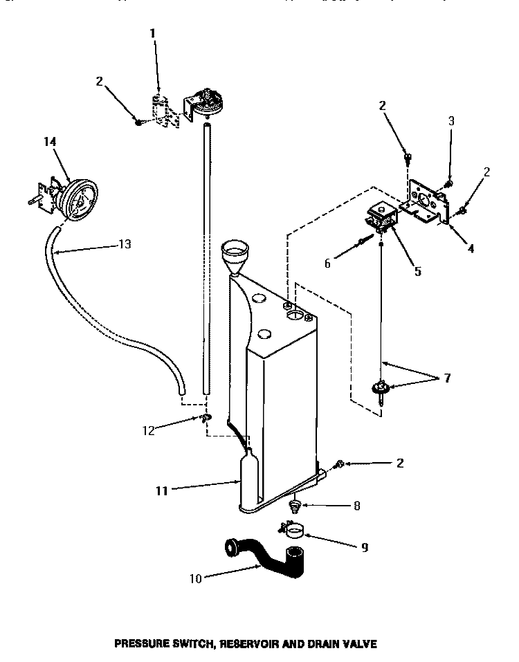 PRESSURE SWITCH, RESERVOIR & DRAIN VALVE Diagram and Parts List for FA4200  Amana Washer