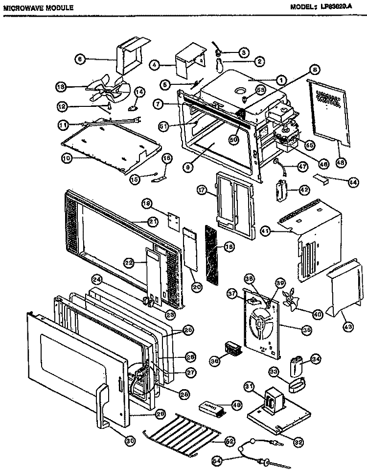 MICROWAVE MODULE Diagram and Parts List for LP83620A  Amana Microwave