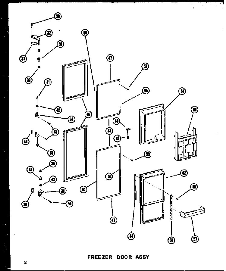 Freezer Door Assy Diagram and Parts List for SRI19A-P60350-6W  Amana Refrigerator