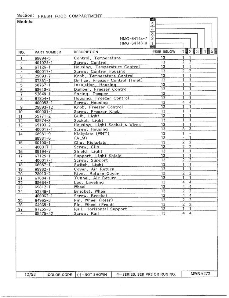 Fresh Food Compartment Page 2 Diagram and Parts List for 64143-0  Admiral Refrigerator
