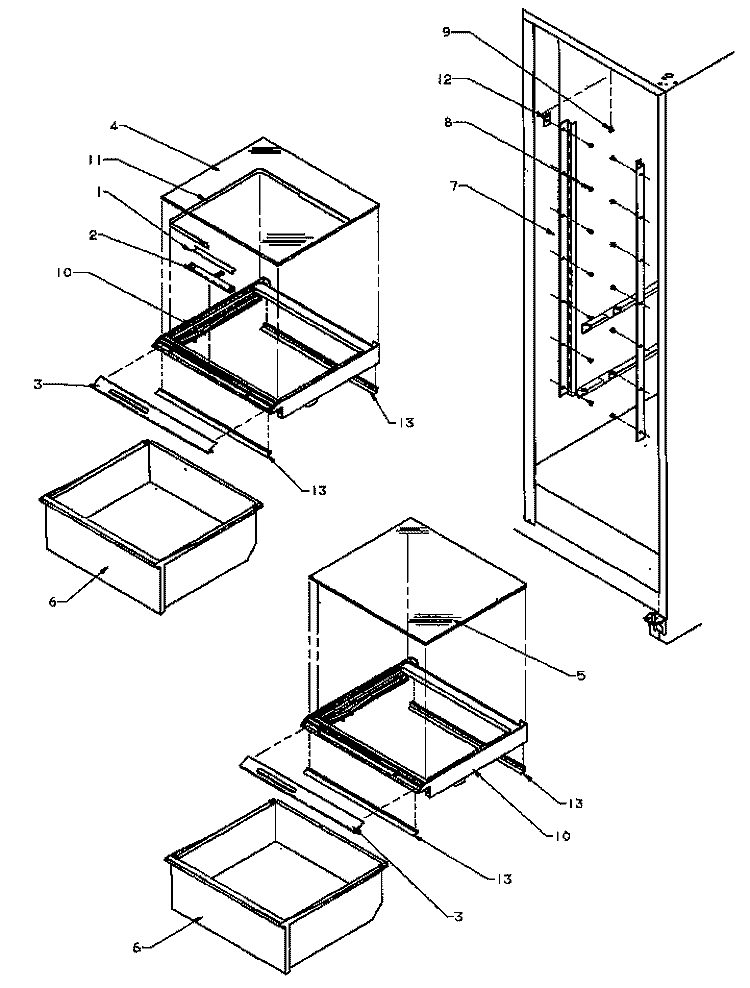REF SHELVING AND DRAWERS Diagram and Parts List for SSD22NL P1181302W L Amana Refrigerator