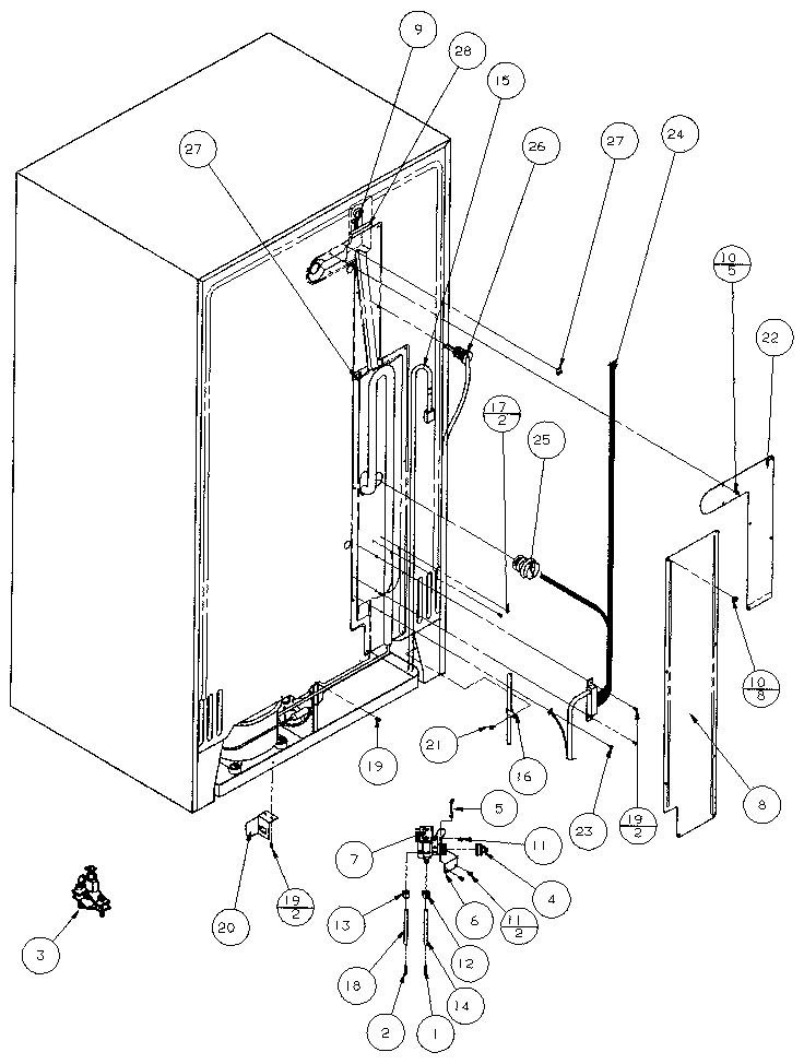 Cabinet Back Diagram and Parts List for 36798-P1152602W  Amana Refrigerator