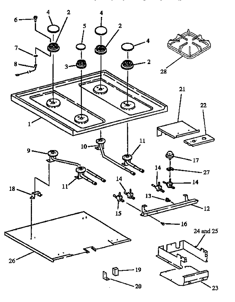 OPEN TOP BURNER ASSY Diagram and Parts List for RSS356UW P1141234N W Amana Range