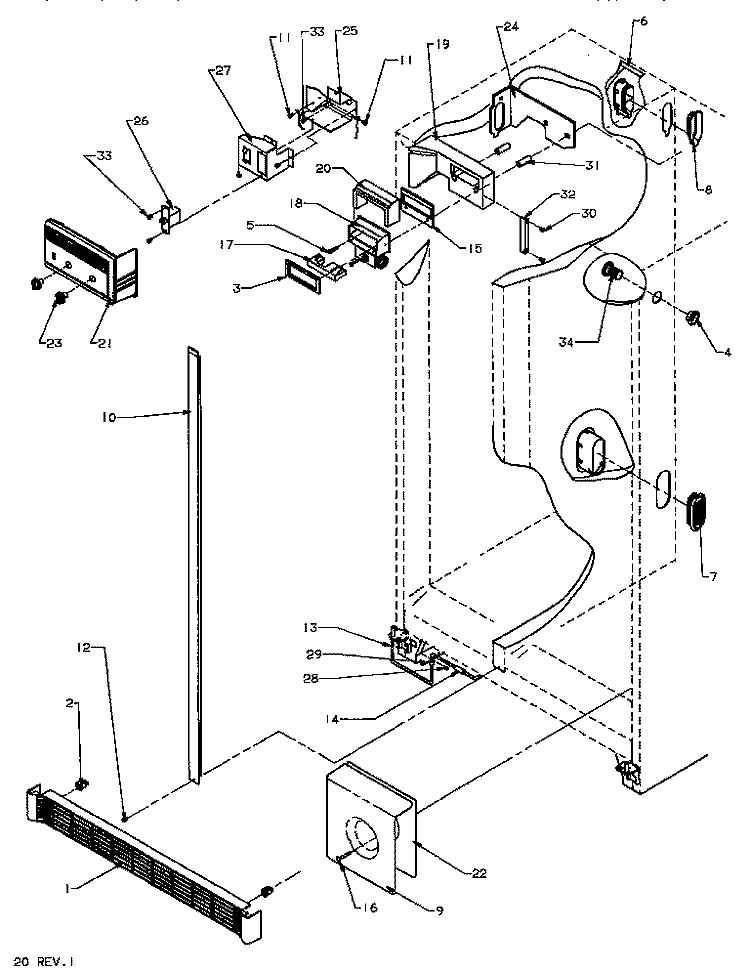 REF / FZ CONTROLS AND CABINET PARTS Diagram and Parts List for SPD25AW P1162435W W Amana Refrigerator