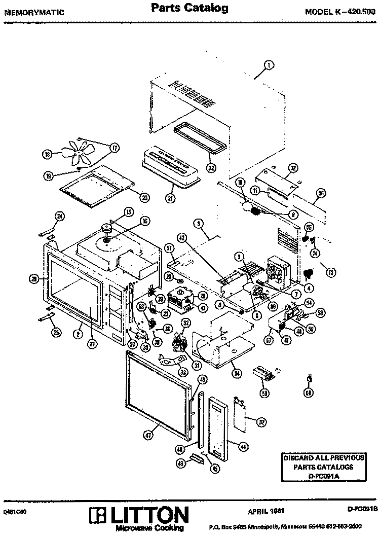 Page 1 Diagram and Parts List for K-420500  Amana Microwave