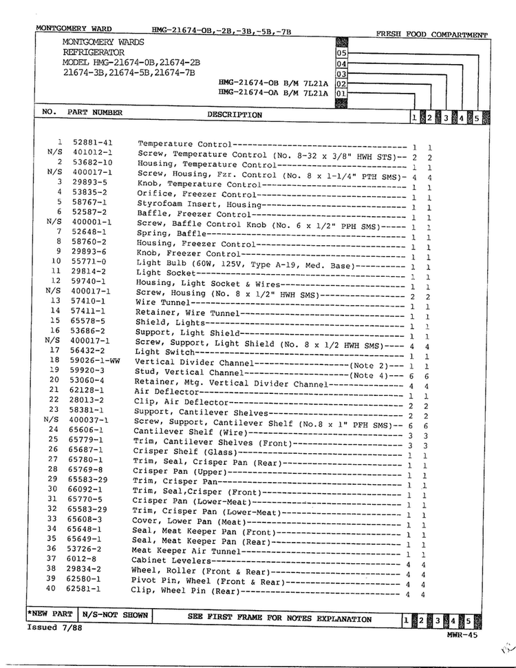 Fresh Food Compartment Page 2 Diagram and Parts List for 21674B  Admiral Refrigerator