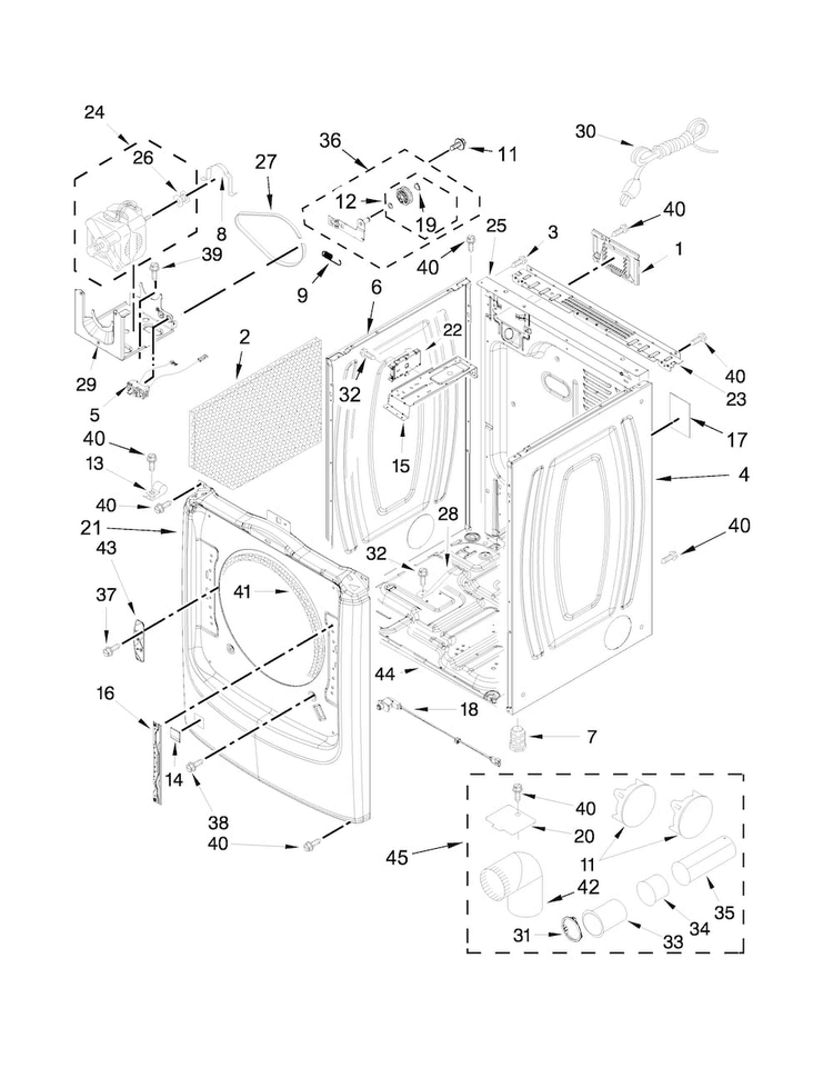 Cabinet Parts Diagram and Parts List for MGD5500FC0  Maytag Dryer