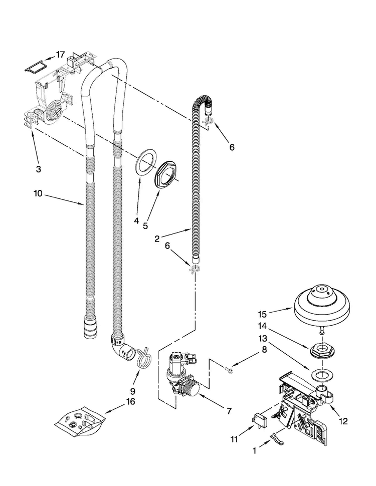 Fill, Drain And Overfill Parts Diagram and Parts List for MDB7749SAW0  Maytag Dishwasher