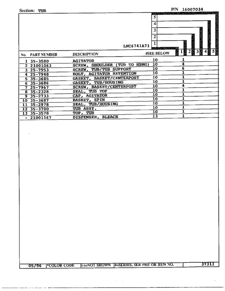 Tub Page 2 Diagram and Parts List for 6741A71  Norge Washer