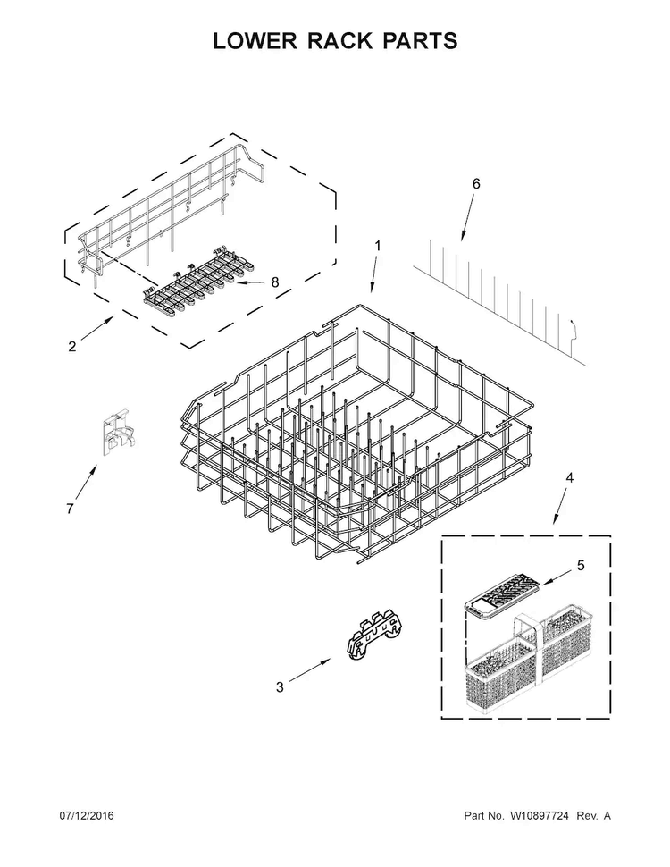 Lower Rack Parts Diagram and Parts List for MDB7949SDE3  Maytag Dishwasher