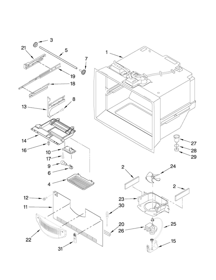 Freezer Liner Parts Diagram and Parts List for ABB2222FEQ2  Amana Refrigerator