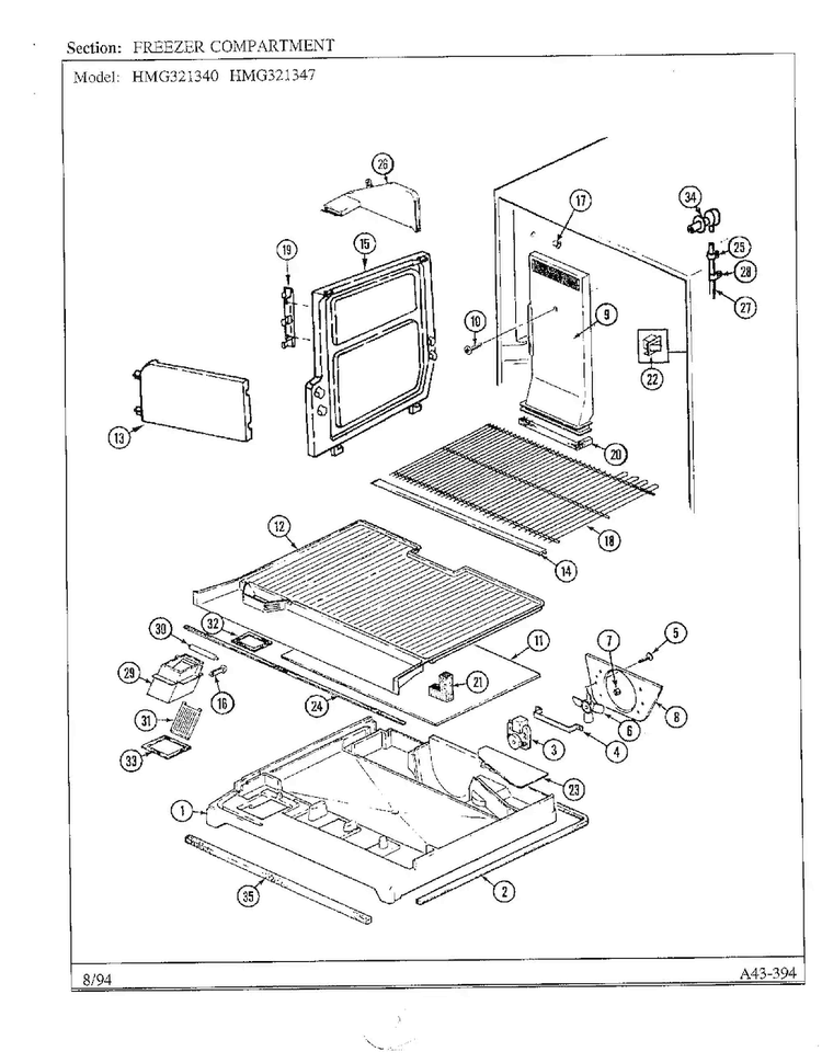 Freezer Compartment Diagram and Parts List for 321340  Admiral Refrigerator