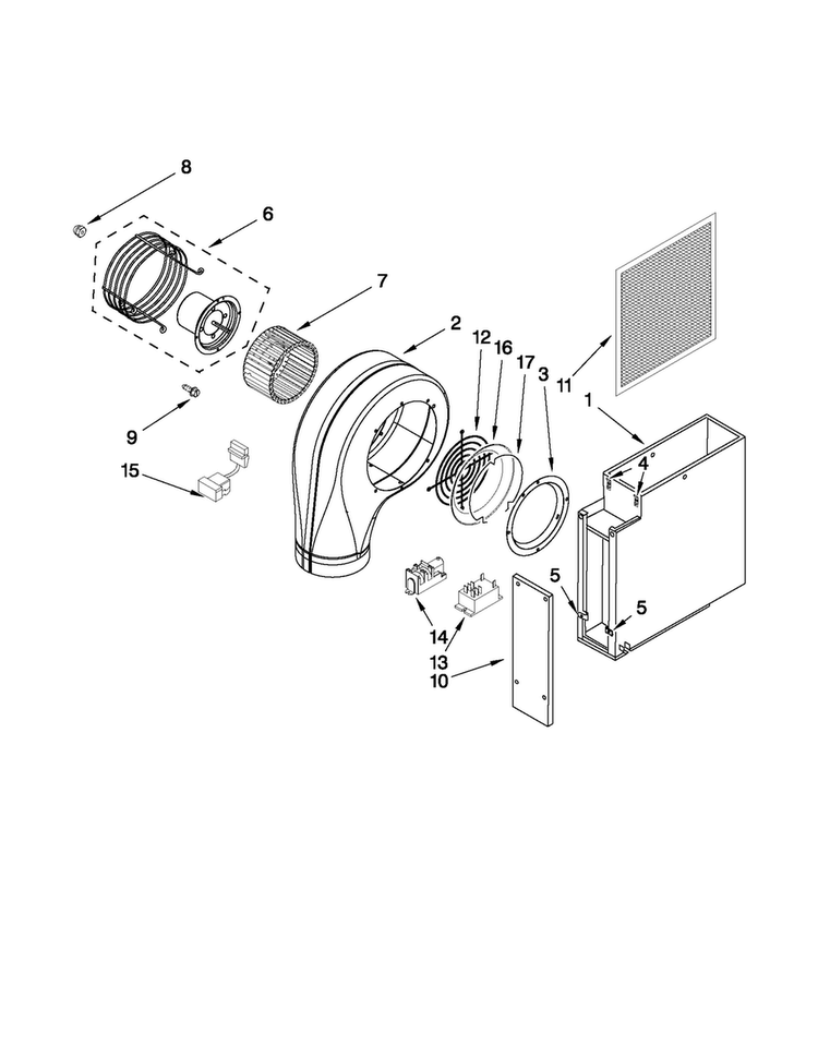 Blower Unit Parts Diagram and Parts List for JGD8345ADB21  Jenn-Air Cooktop