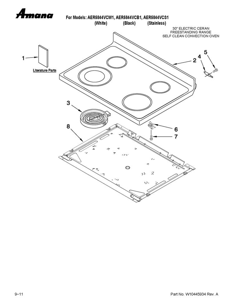 Cooktop Parts Diagram and Parts List for AER5844VCW1  Amana Range