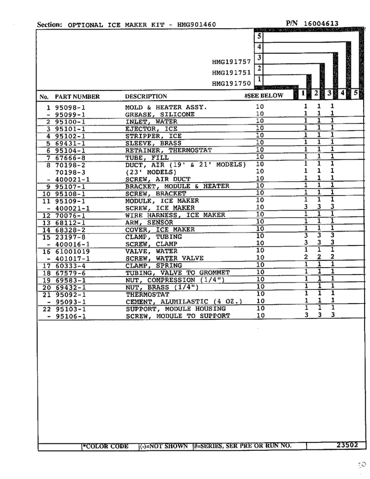 Optional Ice Maker Kit Page 2 Diagram and Parts List for 19175  Admiral Refrigerator