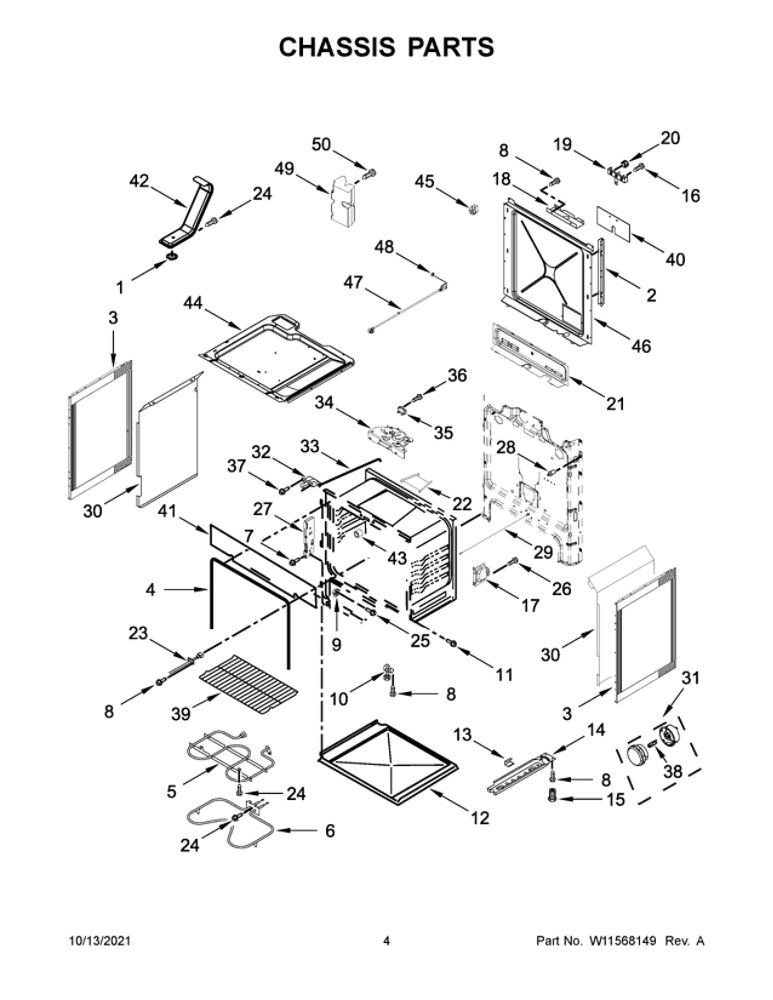 Chassis Parts Diagram and Parts List for YAES6603SFW3  Amana Range