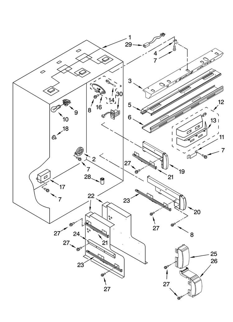 Refrigerator Liner Parts Diagram and Parts List for JF42CXFXDB01  Jenn-Air Refrigerator