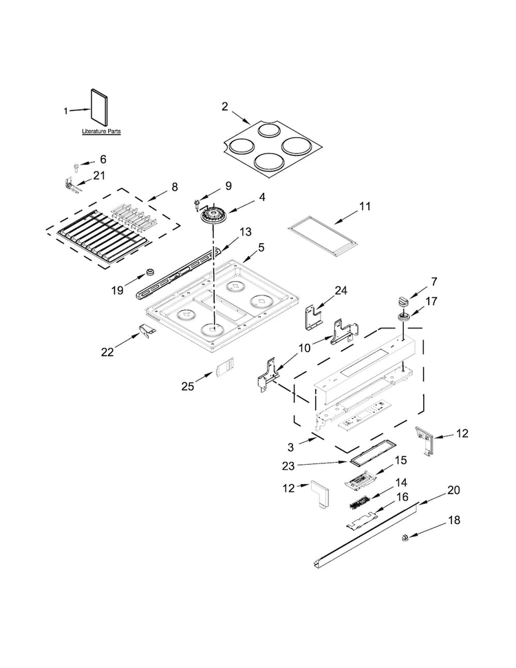 Cooktop Parts Diagram and Parts List for JDS1750EP0  Jenn-Air Range