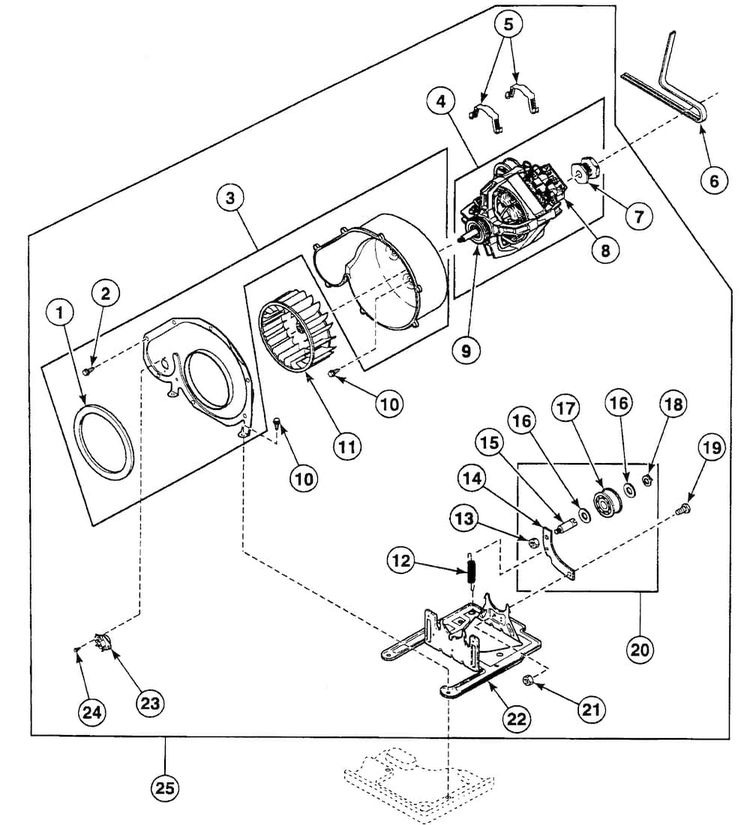 Motor Assy Diagram and Parts List for SSGF19LJ  Speed Queen Dryer