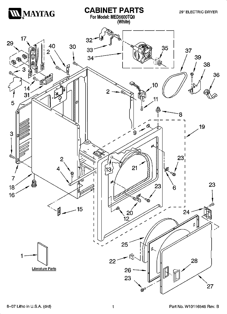 CABINET PARTS Diagram and Parts List for MED5600TQ0  Maytag Dryer