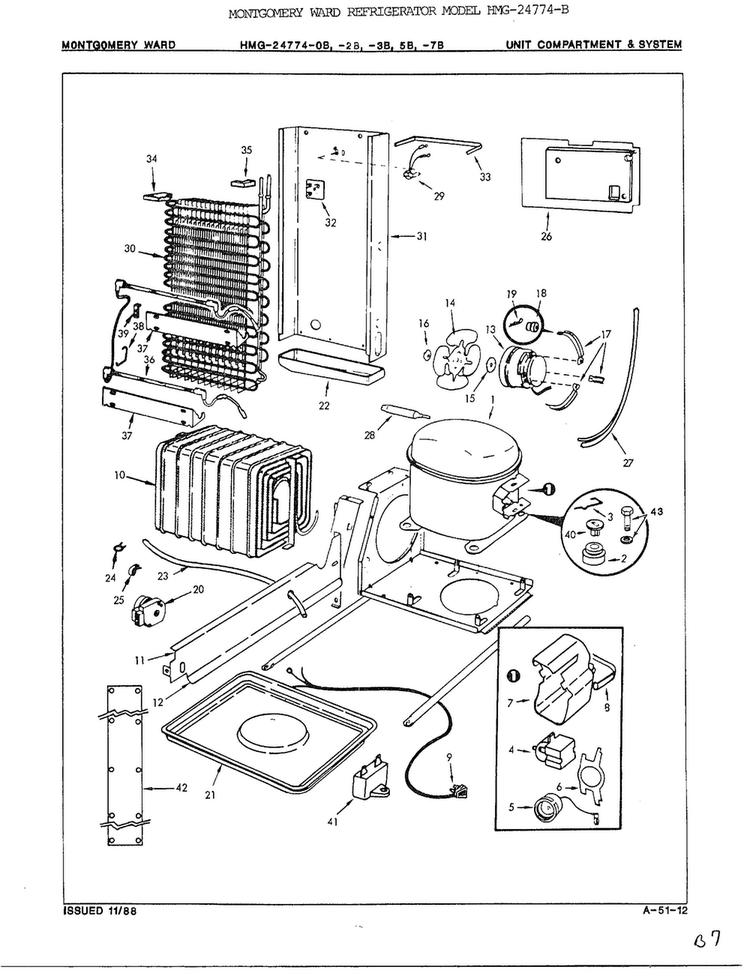 Unit Compartment And System Diagram and Parts List for 2477AB  Admiral Refrigerator