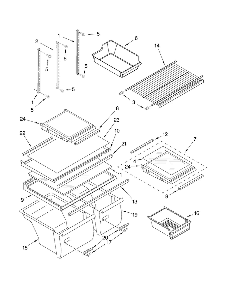Shelf Parts Diagram and Parts List for M0RXEMMWW01  Maytag Refrigerator