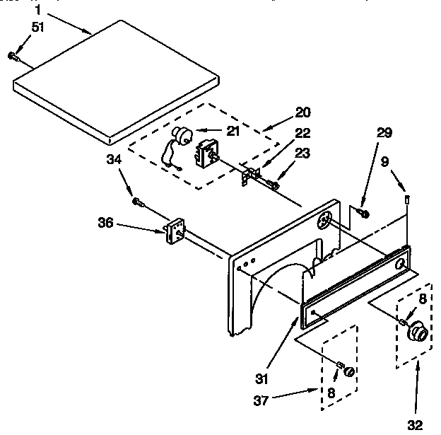 Top And Console Parts Diagram and Parts List for 11688570100  Kenmore Dryer