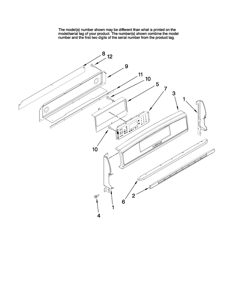 Control Panel Parts Diagram and Parts List for JGR8890ADP21  Jenn-Air Range