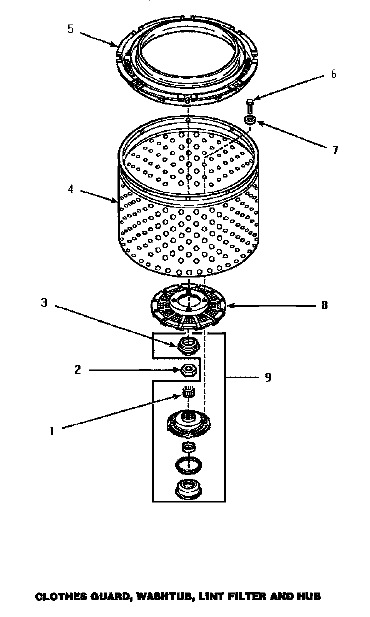 CLOTHES GUARD / WASHTUB / LINT FILTER & HUB Diagram and Parts List for LWM833W P1176503W W Amana Washer
