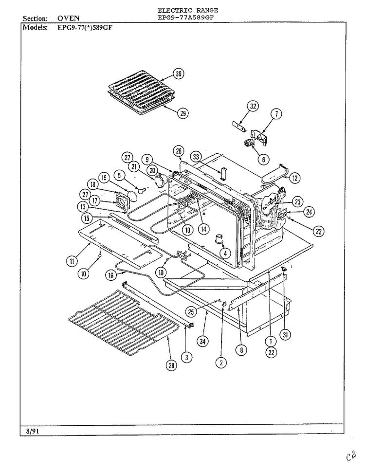Oven Diagram and Parts List for EPG9-77(*)589GF  Hardwick Range