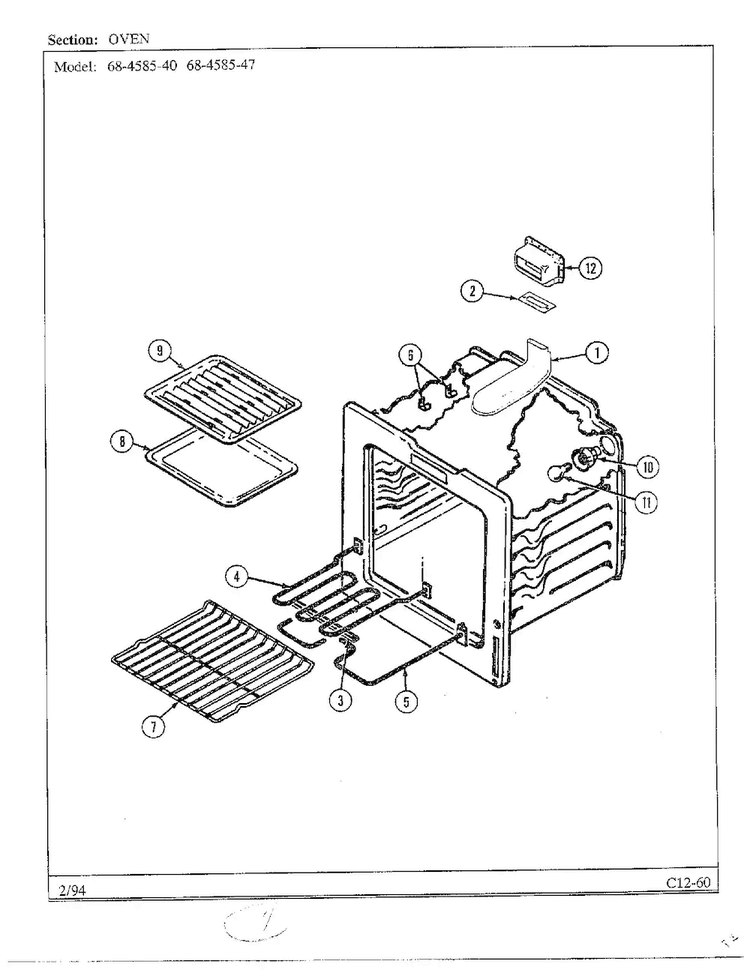 Oven Diagram and Parts List for 68-4585-40  Magic Chef Range